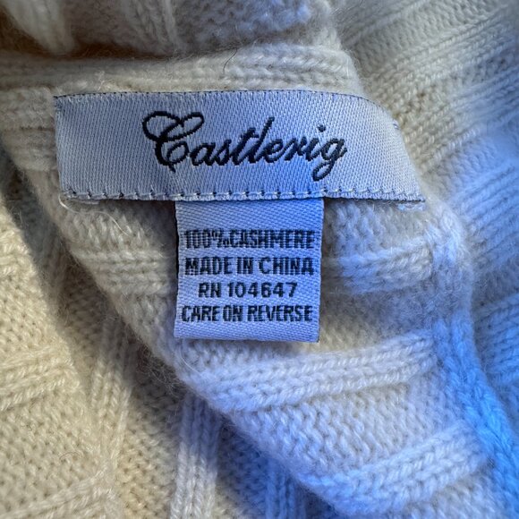 Castlerig Cashmere Beanie Hat Cream Ribbed Knit Toboggan - Picture 3 of 3